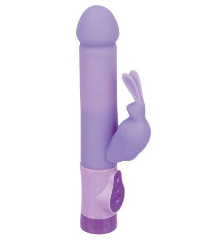 Фиолетовый силиконовый вибратор с виброзайчиком - 16,5 см. купить в секс шопе