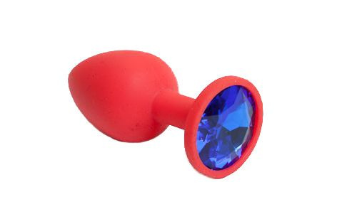 Красная силиконовая пробка с синим стразом - 7,1 см. купить в секс шопе