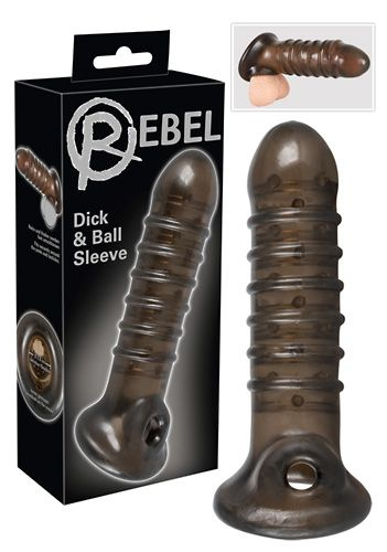 Насадка на пенис Rebel smoke с рёбрышками и отверстием под мошонку купить в секс шопе