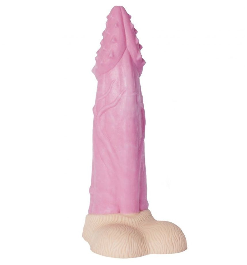 Розовый фаллоимитатор  Лев  с шипами на головке - 22 см. купить в секс шопе