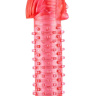 Красная насадка на пенис с шипами и кольцами  Фараон  - 14 см. купить в секс шопе