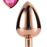 Золотистая анальная втулка с кристаллом-сердечком розового цвета - 7,1 см. купить в секс шопе