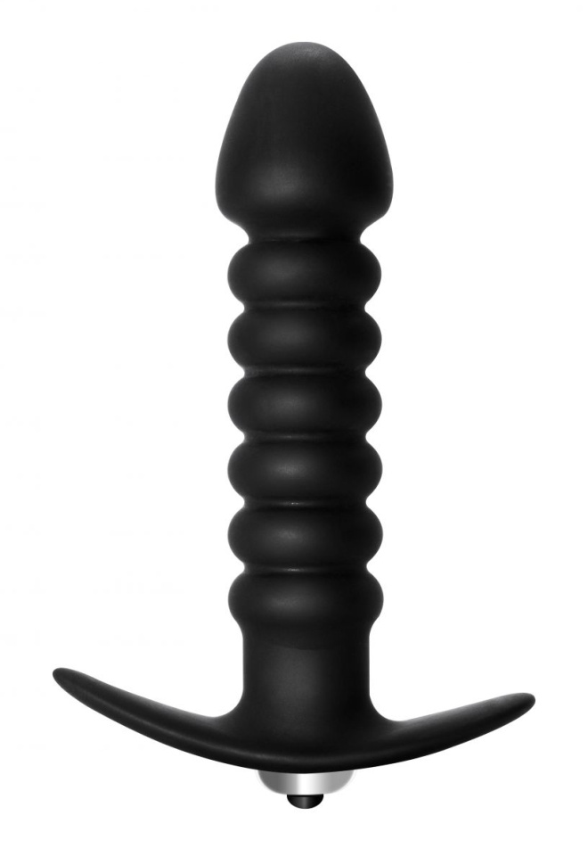 Чёрная анальная пробка с вибрацией Twisted Anal Plug - 13 см. купить в секс шопе