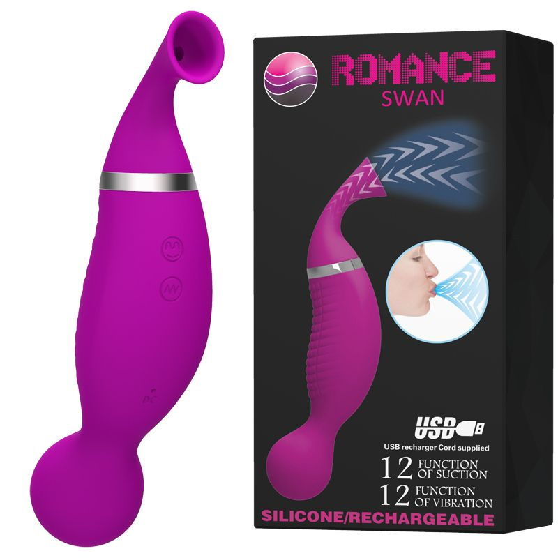 Двусторонний стимулятор Romance Swan - с вибрацией и функцией всасывания купить в секс шопе