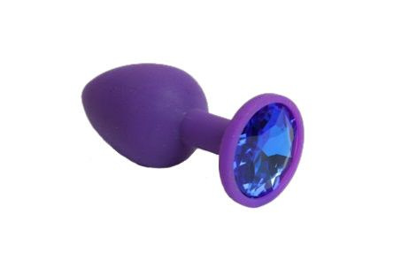 Фиолетовая силиконовая пробка с синим стразом - 7,1 см. купить в секс шопе