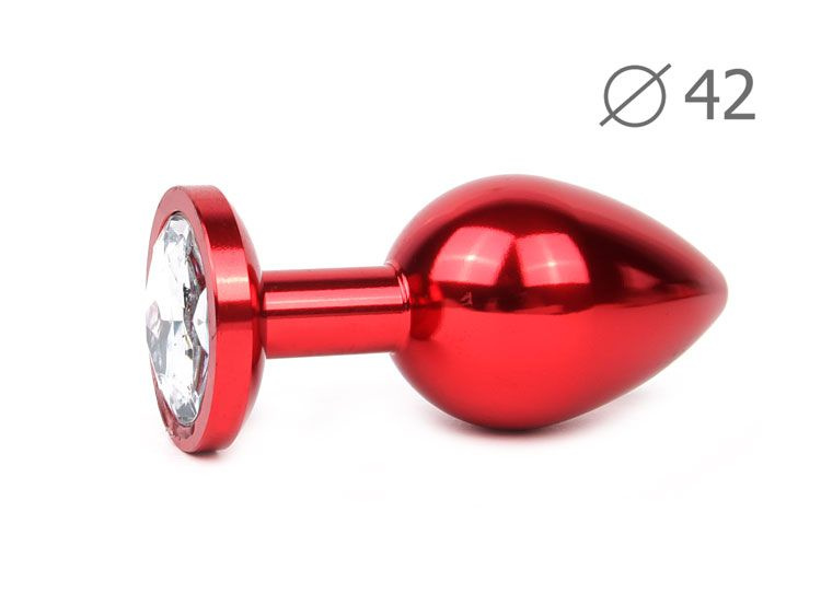 Коническая красная анальная втулка с прозрачным кристаллом - 9,3 см.  купить в секс шопе