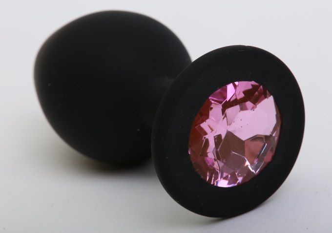 Чёрная силиконовая пробка с розовым стразом - 9,5 см. купить в секс шопе