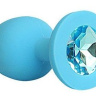 Голубая силиконовая анальная пробка с голубым кристаллом - 9,5 см. купить в секс шопе