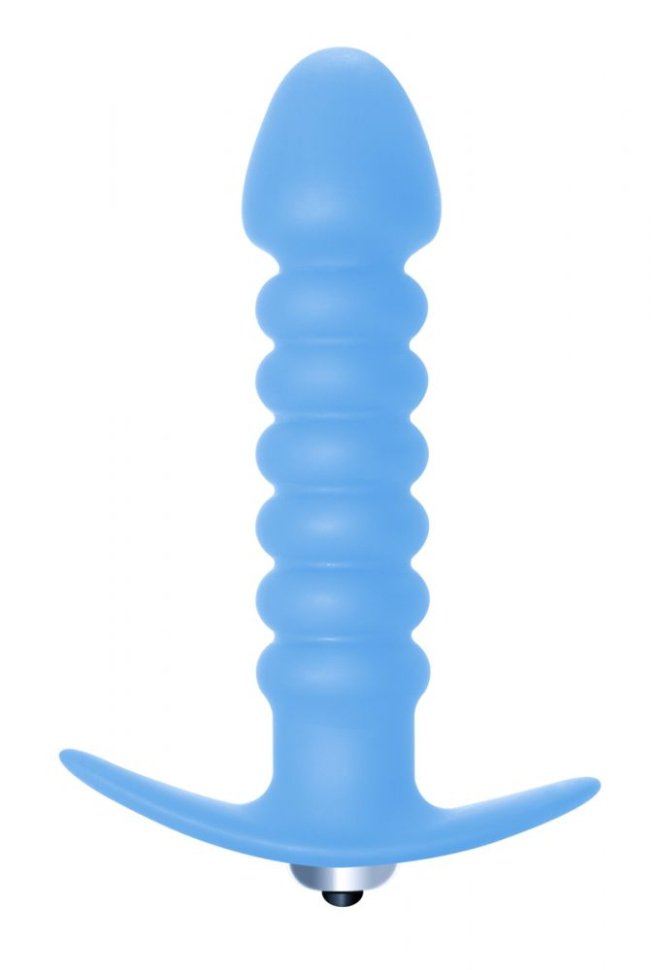 Голубая  анальная пробка с вибрацией Twisted Anal Plug - 13 см. купить в секс шопе