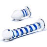 Набор из 2 стеклянных игрушек с синей спиралью Swirly Dildo   Buttplug Set купить в секс шопе