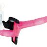 Поясной розовый виброфаллос с вагинальной пробкой - 17,5 см. купить в секс шопе