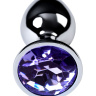 Серебристая конусовидная анальная пробка с фиолетовым кристаллом - 7 см.  купить в секс шопе