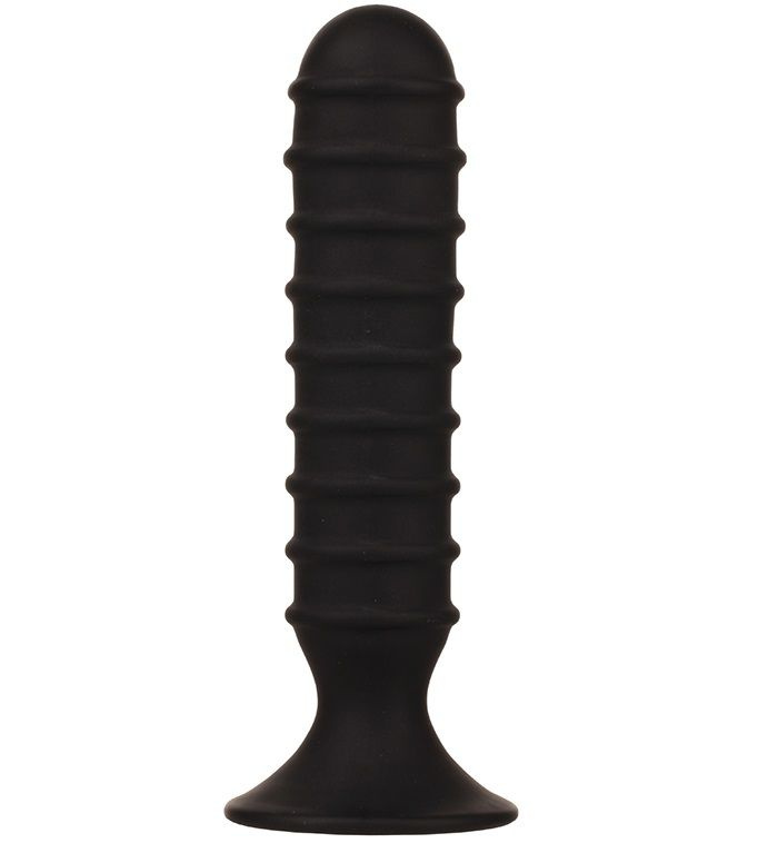 Чёрный ребристый массажер для анальной стимуляции MENZSTUFF RIBBED TORPEDO DONG - 15 см. купить в секс шопе