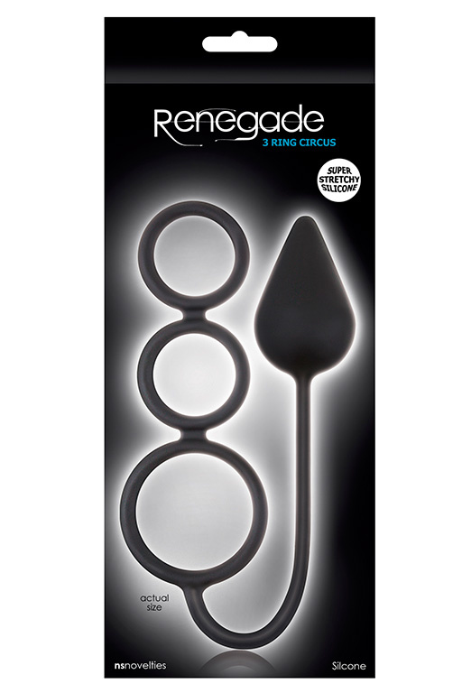 Анальная пробка Renegade 3 Ring Circus Medium Black с эрекционными кольцами купить в секс шопе