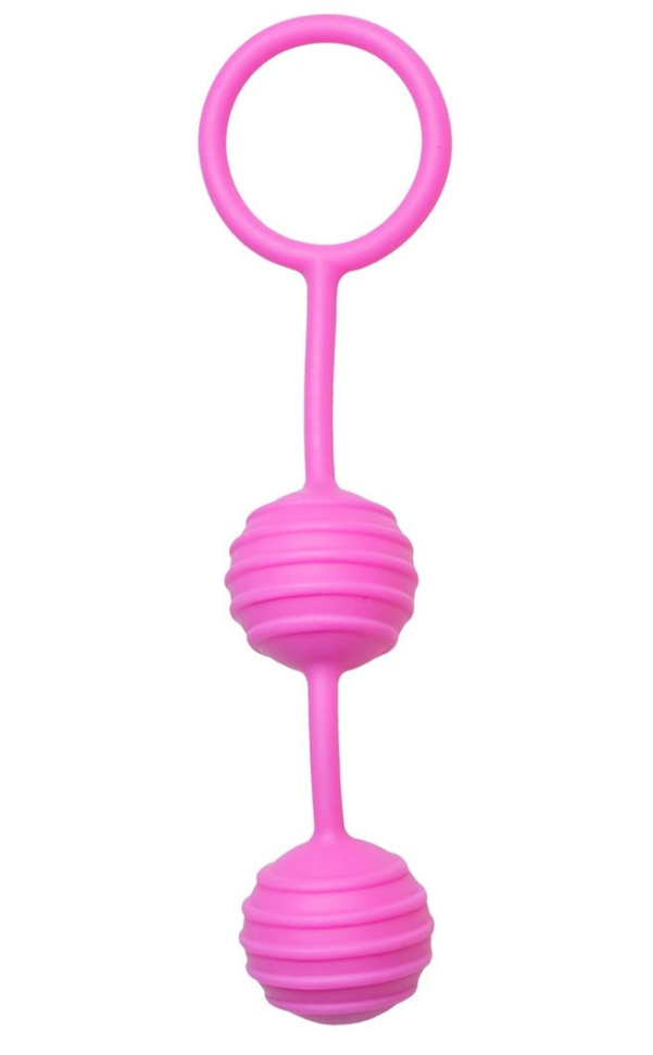 Розовые вагинальные шарики с ребрышками Pleasure Balls купить в секс шопе
