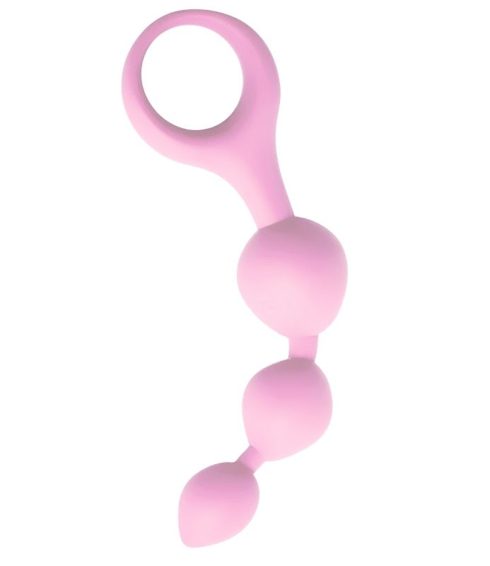 Нежно-розовая анальная цепочка Anal Chain с ручкой-кольцом купить в секс шопе