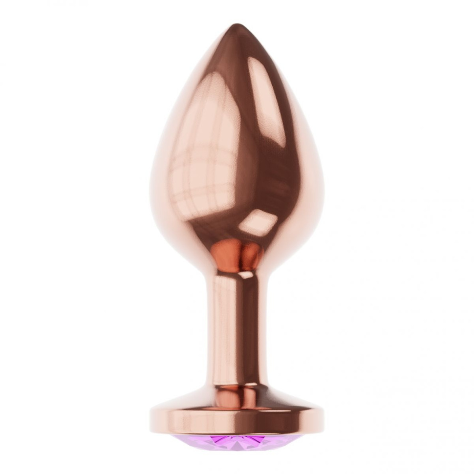 Пробка цвета розового золота с фиолетовым кристаллом Diamond Amethyst Shine S - 7,2 см. купить в секс шопе