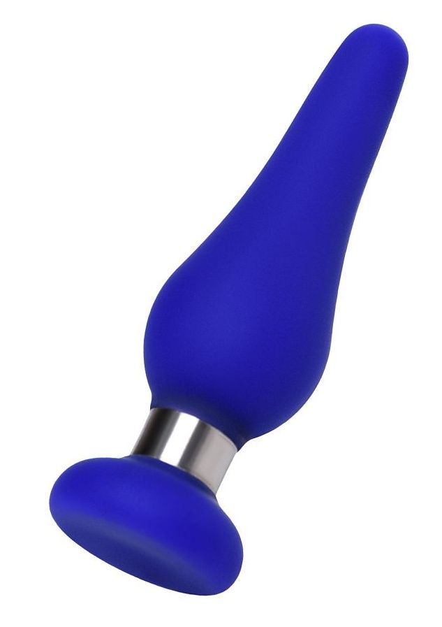 Синяя силиконовая анальная втулка с ограничителем - 10 см. купить в секс шопе