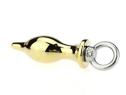 Золотистая металлическая пробка с кольцом - 16 см. купить в секс шопе
