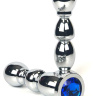 Серебристая закругленная анальная пробка-ёлочка с синим кристаллом - 13 см. купить в секс шопе