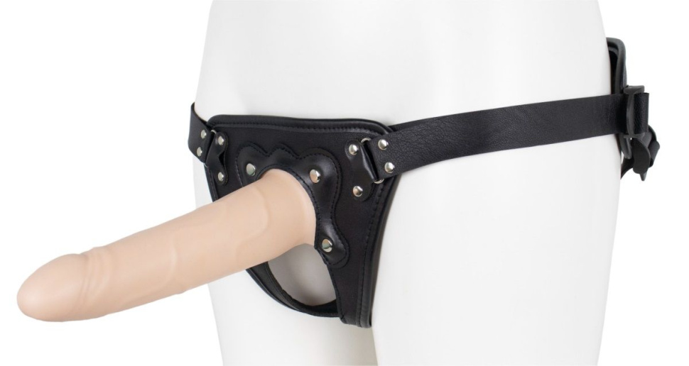 Пустотелый страпон Harness CLASSIC с бандажом - 19,5 см. купить в секс шопе