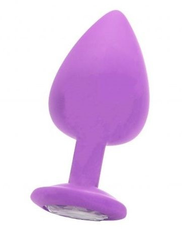 Фиолетовая анальная пробка OUCH! Extra Large Diamond Butt Plug с кристаллом - 9,3 см. купить в секс шопе
