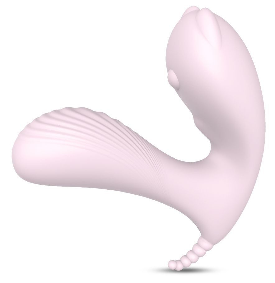 Нежно-розовая вибропробка CARA с клиторальным отростком и пультом ДУ купить в секс шопе