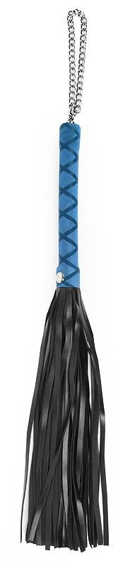 Черная многохвостая плеть-флоггер с синей ручкой - 40 см. купить в секс шопе