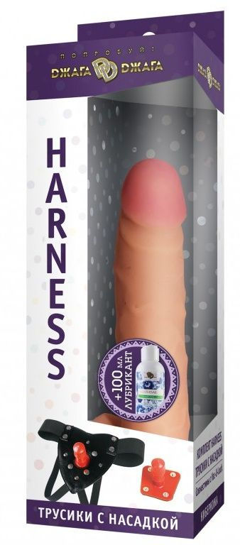Трусики Harness с реалистичной насадкой-фаллосом с мошонкой №76 - 17 см. купить в секс шопе