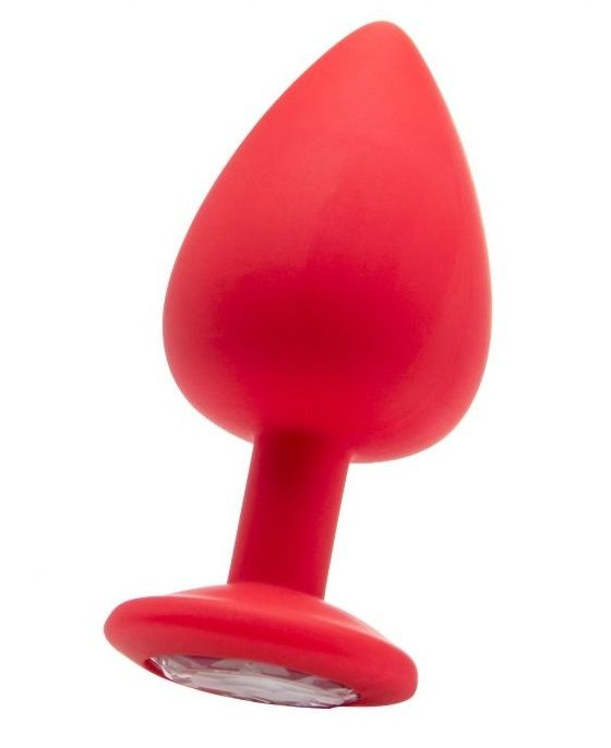 Красная анальная пробка OUCH! Extra Large Diamond Butt Plug с кристаллом - 9,3 см. купить в секс шопе