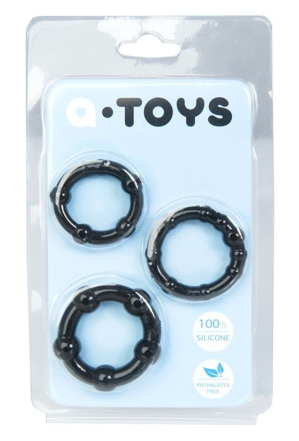 Набор из 3 чёрных эрекционных колец A-toys купить в секс шопе