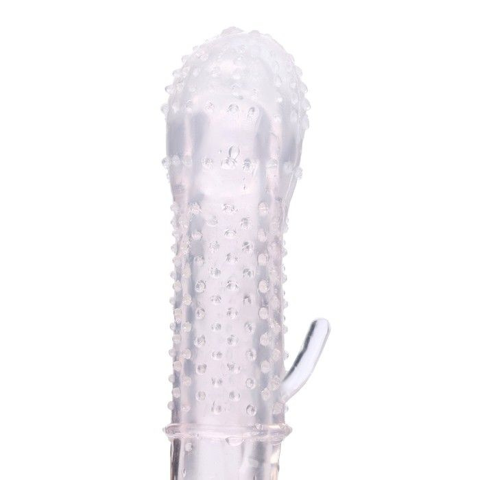 Прозрачная массажная насадка на пенис с шишечками и усиком - 12,5 см. купить в секс шопе