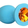 Голубая силиконовая анальная пробка с оранжевым кристаллом - 9,5 см. купить в секс шопе