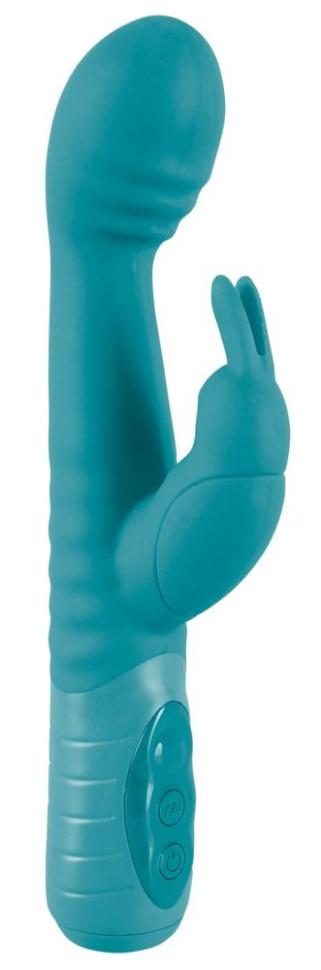 Бирюзовый вибратор-кролик Doppelkopf - 22 см. купить в секс шопе
