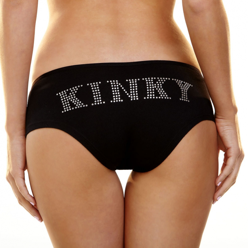 Трусики-слип с надписью стразами Kinky купить в секс шопе