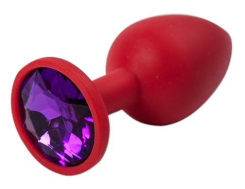 Красная силиконовая пробка с фиолетовым кристаллом - 7,1 см. купить в секс шопе