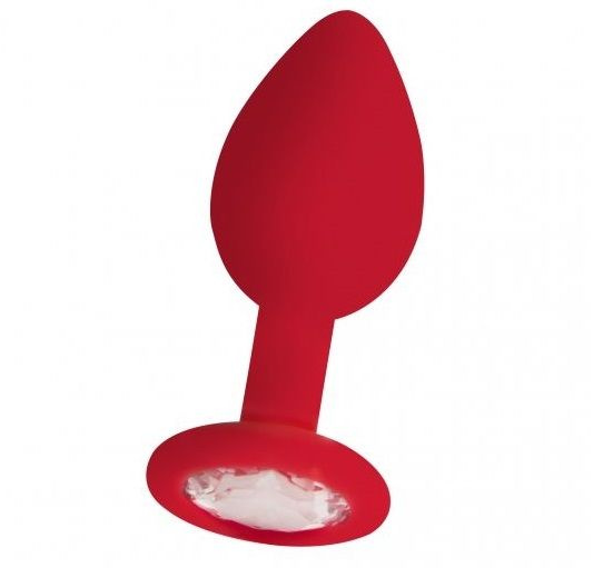 Красная анальная пробка OUCH! Regular Diamond Butt Plug с прозрачным кристаллом - 7,3 см. купить в секс шопе