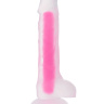Прозрачно-розовый, светящийся в темноте фаллоимитатор - 20 см. купить в секс шопе