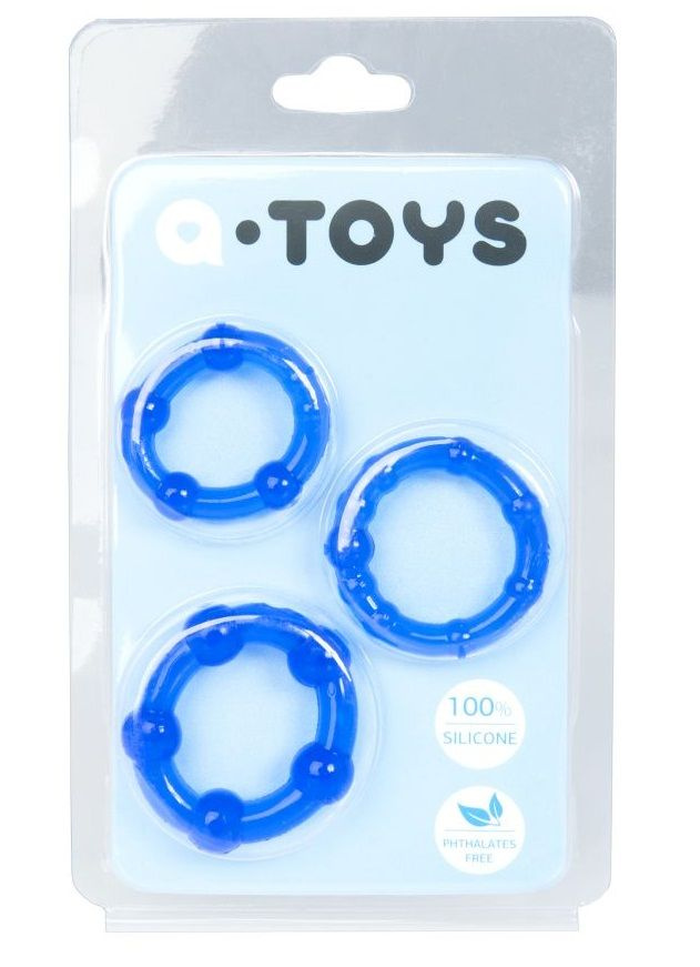 Набор из 3 синих эрекционных колец A-toys купить в секс шопе