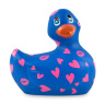 Синий вибратор-уточка I Rub My Duckie 2.0 Romance с розовым принтом купить в секс шопе