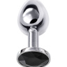 Маленькая серебристая анальная втулка с чёрным кристаллом - 6 см. купить в секс шопе