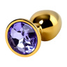 Золотистая коническая анальная пробка с фиолетовым кристаллом - 7 см. купить в секс шопе