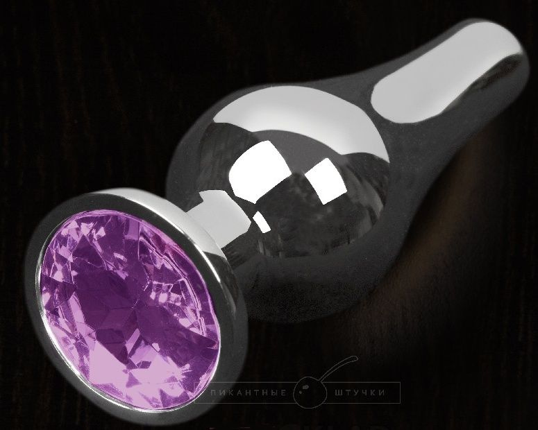 Серая анальная пробка с фиолетовым кристаллом - 12 см.  купить в секс шопе