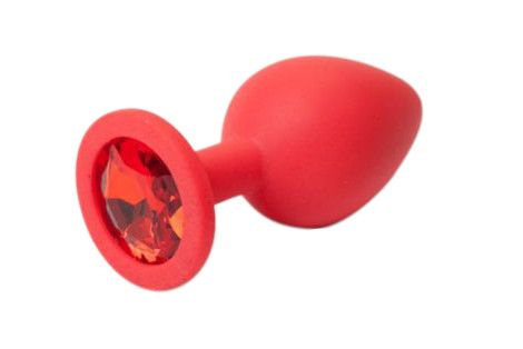 Красная силиконовая пробка с алым стразом - 7,1 см. купить в секс шопе