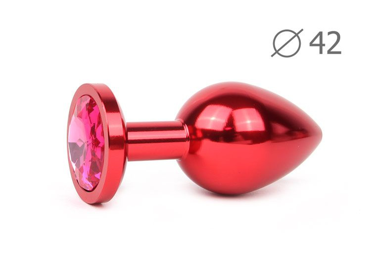 Коническая красная анальная втулка с малиновым кристаллом - 9,3 см.  купить в секс шопе