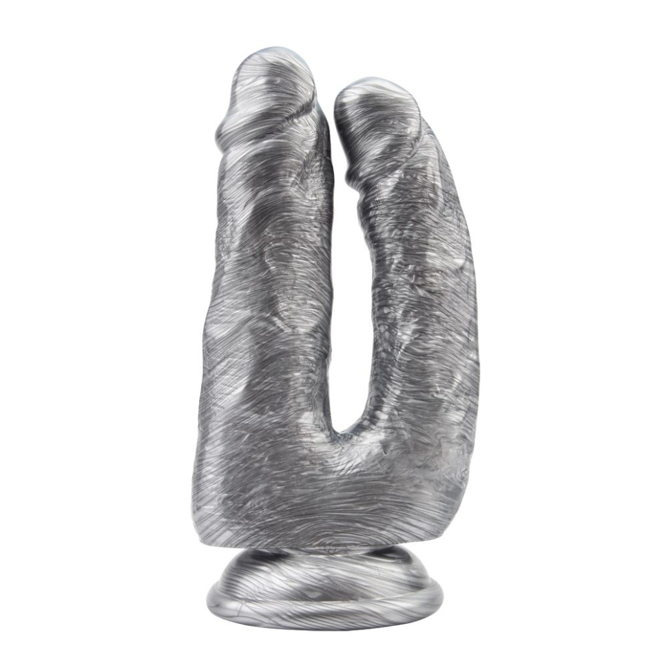 Серебристый анально-вагинальный фаллоимитатор Dick Cumming - 18 см. купить в секс шопе