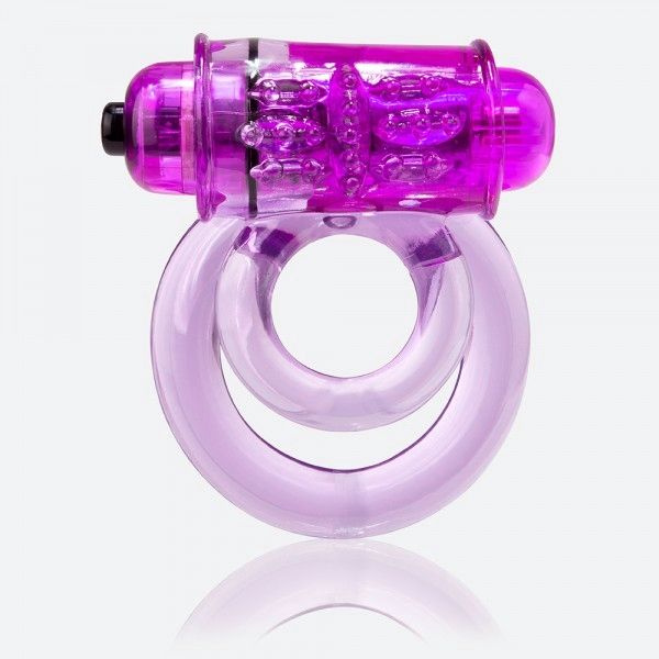 Фиолетовое двойное виброкольцо со стимулятором клитора Doubleo 6 купить в секс шопе