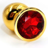 Золотистая алюминиевая анальная пробка с красным кристаллом - 8,4 см. купить в секс шопе
