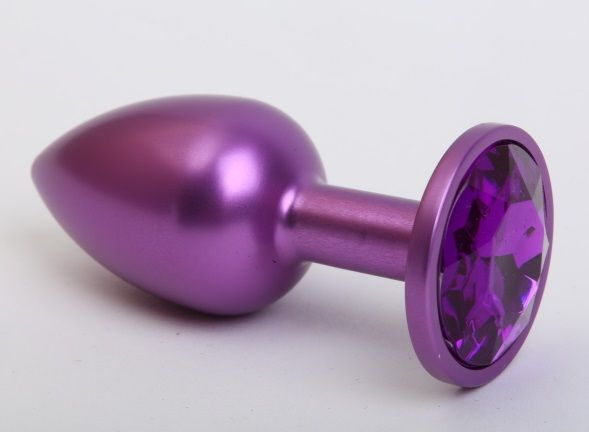 Фиолетовая анальная пробка с фиолетовым стразом - 7,6 см. купить в секс шопе