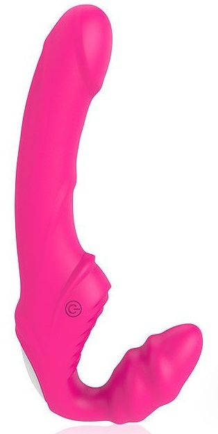 Розовый безремневой страпон с 9 режимами вибрации купить в секс шопе